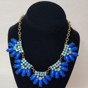 Blue and Gold Floral Statement Necklace